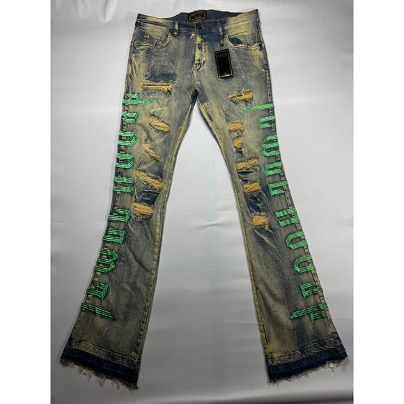 NWT Jewel House Denim Men's Distressed Slim Boot Denim Jeans - 34x36 (34x37) - Picture 1 of 6